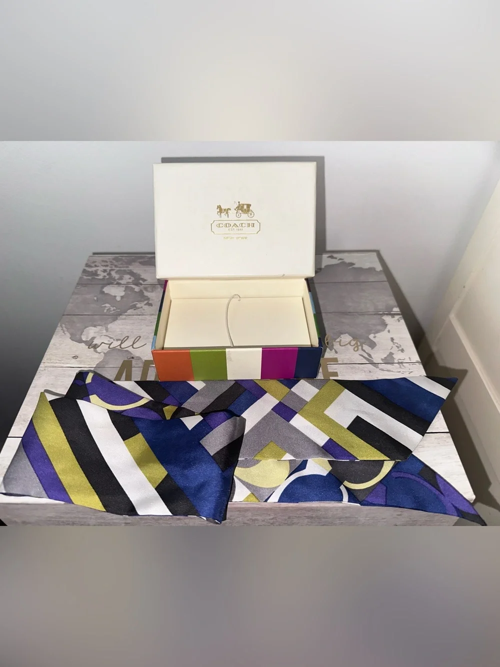 Vintage Coach Geometric Silk Purse Scarf with original box!